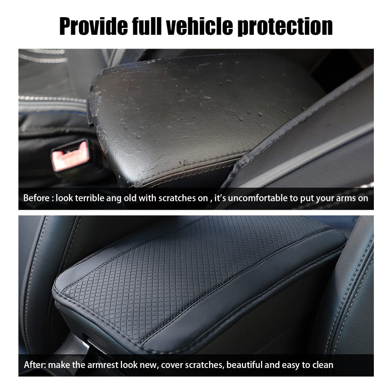 Miytsya Four Seasons Universal Armrest Box Mat  Fiber Leather Embossing  Waterproof Armrest Cover Center Console Mat Fit for Most Car  SUVs  Truck (Black) - Image 4